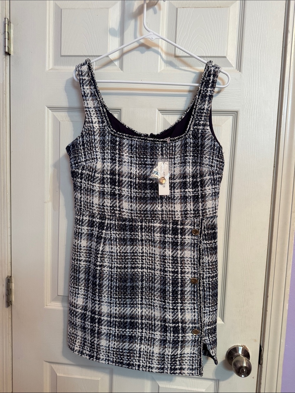 Francesca's Collections Black and White Plaid Tweed Tank Dress